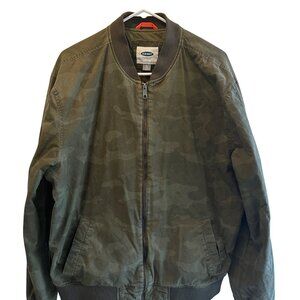 Old Navy Mens Camouflage Bomber Jacket Size XL Cotton & Polyester Blend Green